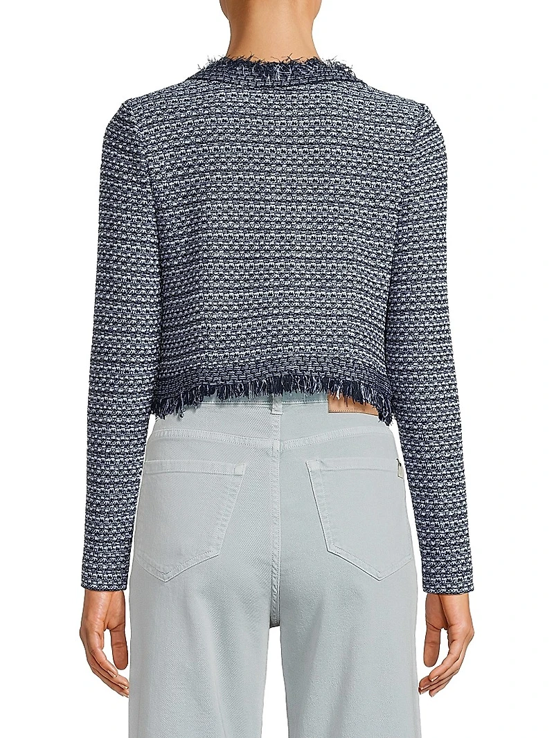 Misook x Lani Lynn Fringe Trim Tweed Knit Cropped Jacket