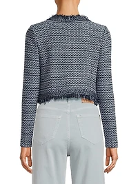 Misook x Lani Lynn Fringe Trim Tweed Knit Cropped Jacket