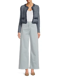 Misook x Lani Lynn Fringe Trim Tweed Knit Cropped Jacket