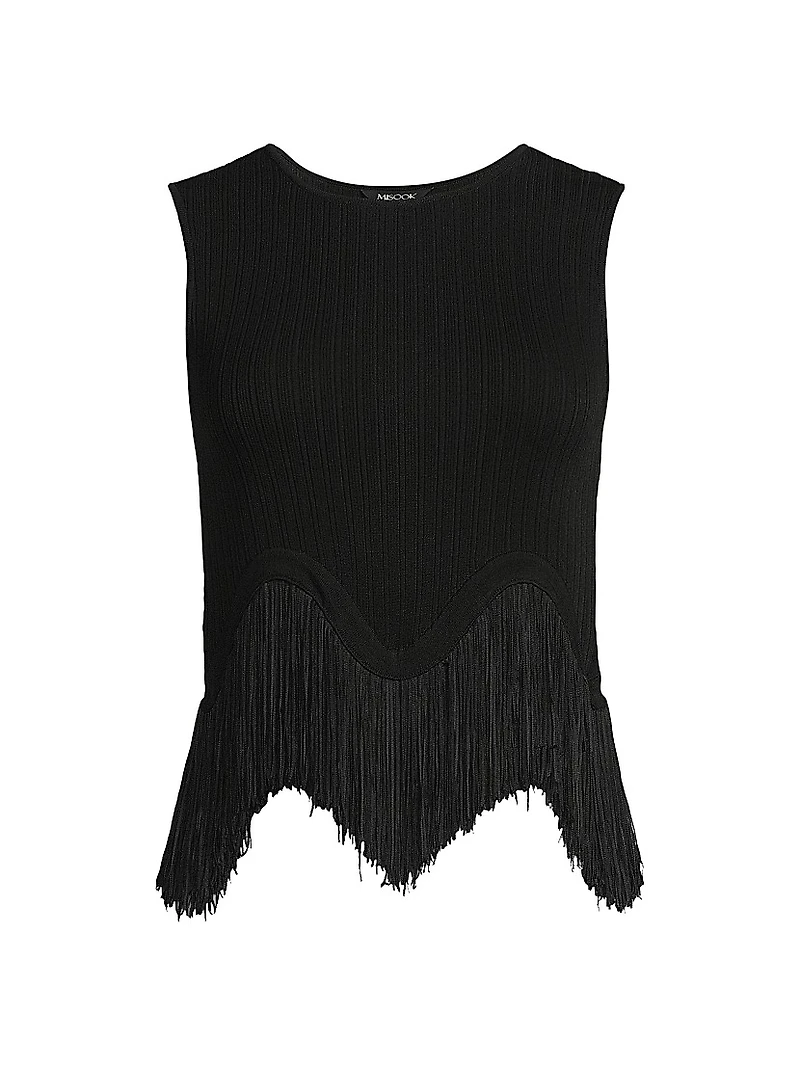 Misook x Lani Lynn Fringe-Hem Rib-Knit Tank Top