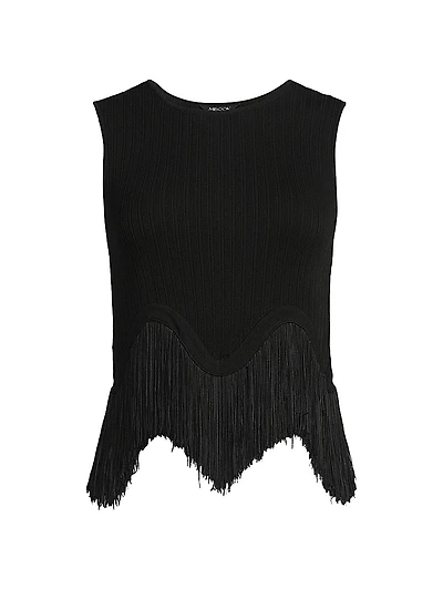 Misook x Lani Lynn Fringe-Hem Rib-Knit Tank Top