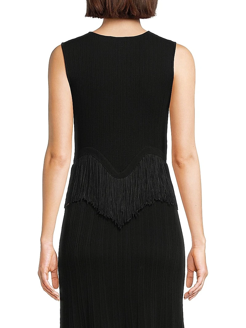 Misook x Lani Lynn Fringe-Hem Rib-Knit Tank Top