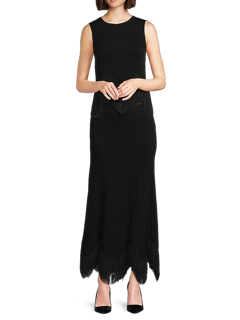 Misook x Lani Lynn Fringe-Hem Rib-Knit Tank Top