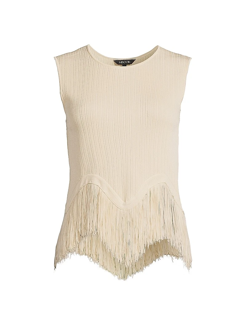 Misook x Lani Lynn Fringe-Hem Rib-Knit Tank Top