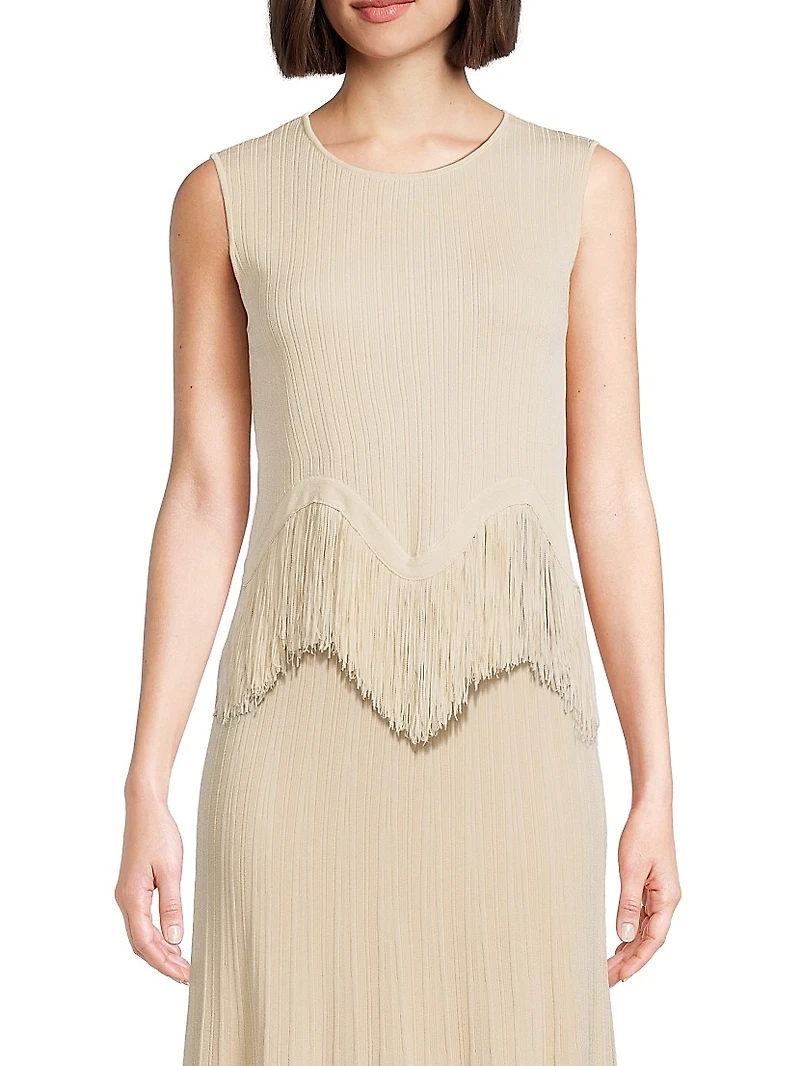 Misook x Lani Lynn Fringe-Hem Rib-Knit Tank Top