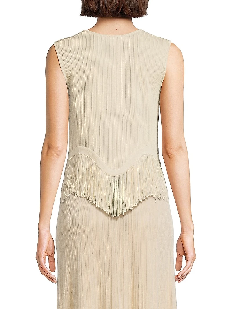 Misook x Lani Lynn Fringe-Hem Rib-Knit Tank Top
