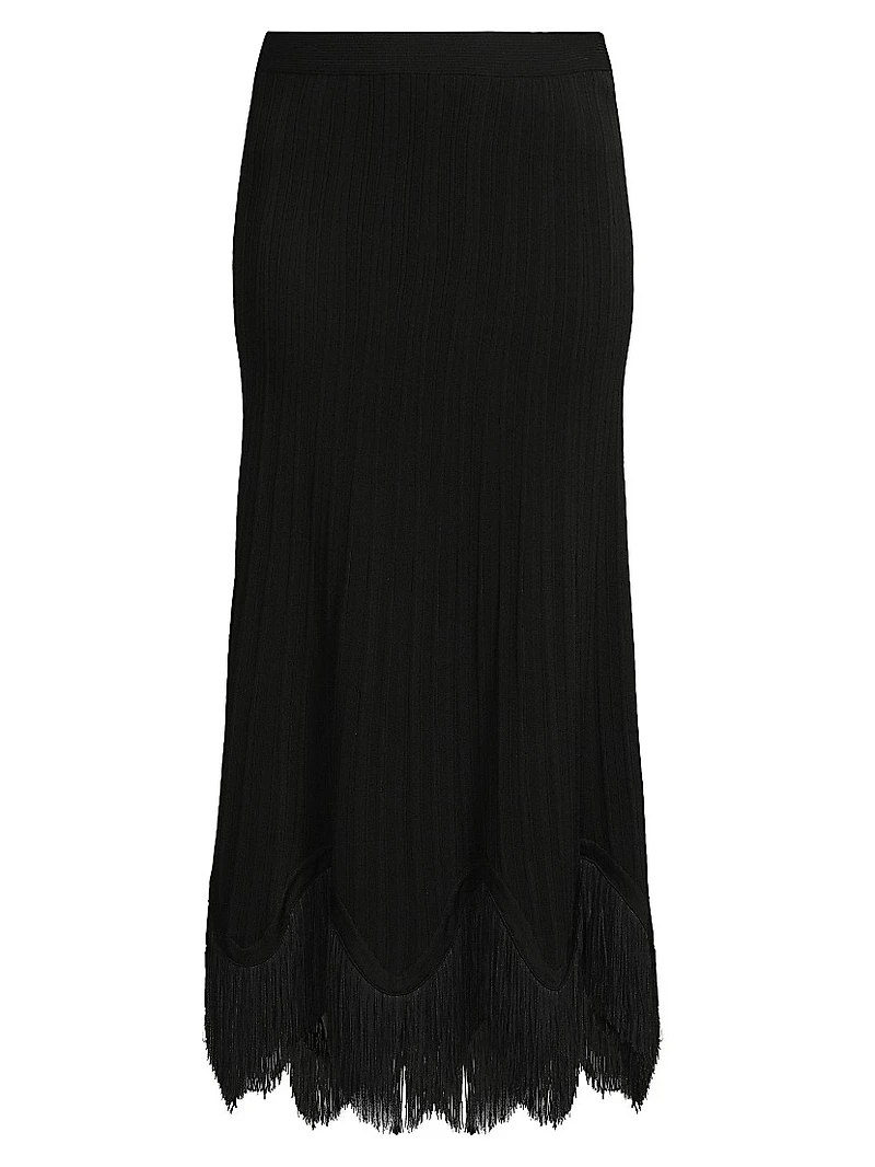 Misook x Lani Lynn Fringe-Hem Rib-Knit Maxi Skirt