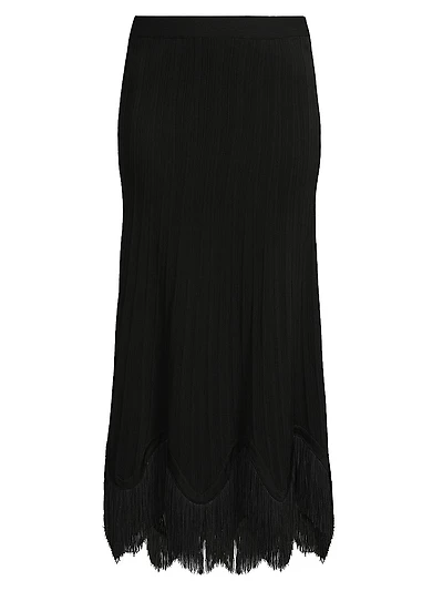 Misook x Lani Lynn Fringe-Hem Rib-Knit Maxi Skirt