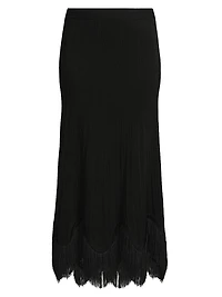 Misook x Lani Lynn Fringe-Hem Rib-Knit Maxi Skirt
