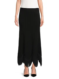 Misook x Lani Lynn Fringe-Hem Rib-Knit Maxi Skirt