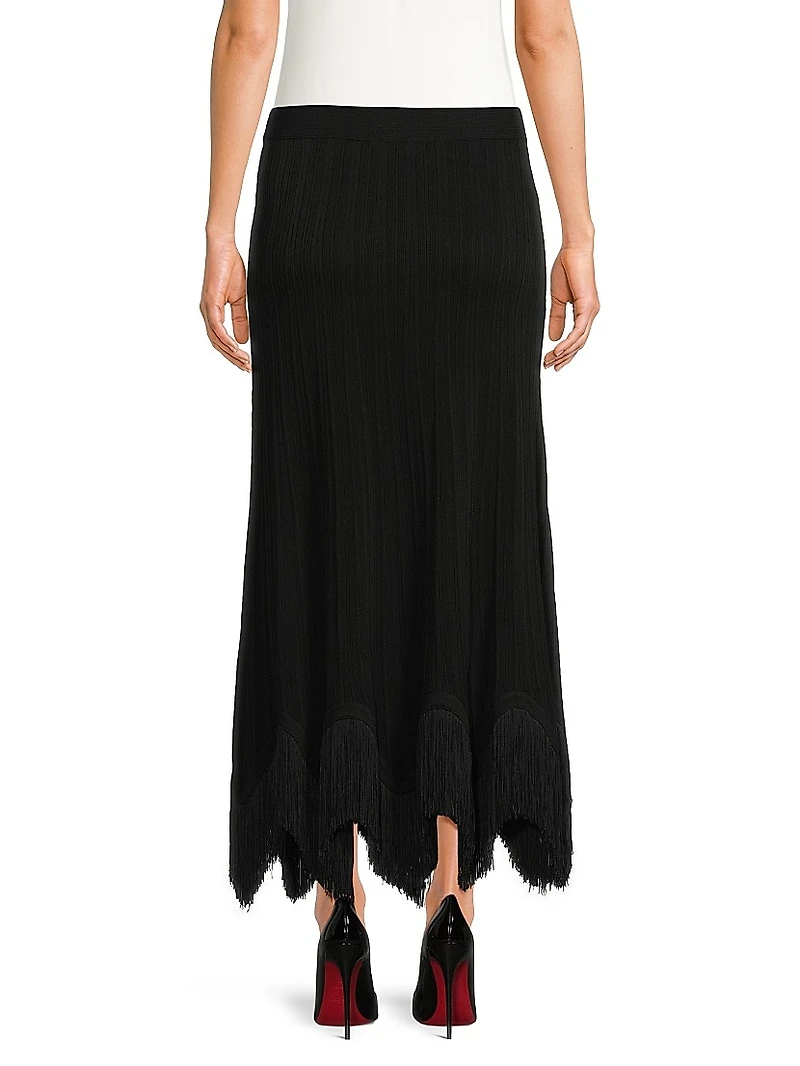 Misook x Lani Lynn Fringe-Hem Rib-Knit Maxi Skirt