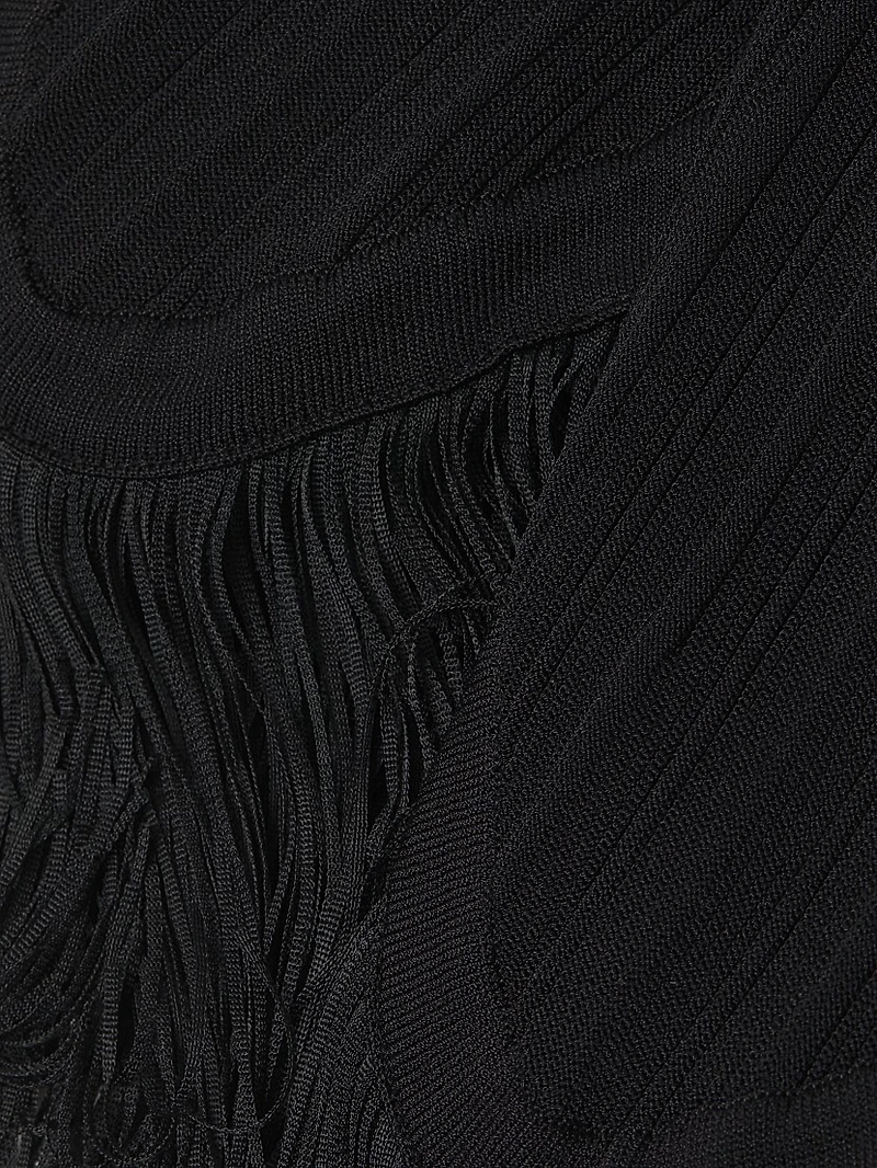 Misook x Lani Lynn Fringe-Hem Rib-Knit Maxi Skirt