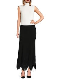 Misook x Lani Lynn Fringe-Hem Rib-Knit Maxi Skirt
