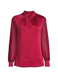 Crepe De Chine Twist Neck Blouse