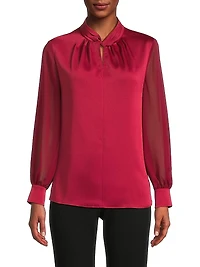 Crepe De Chine Twist Neck Blouse