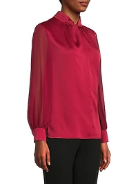 Crepe De Chine Twist Neck Blouse