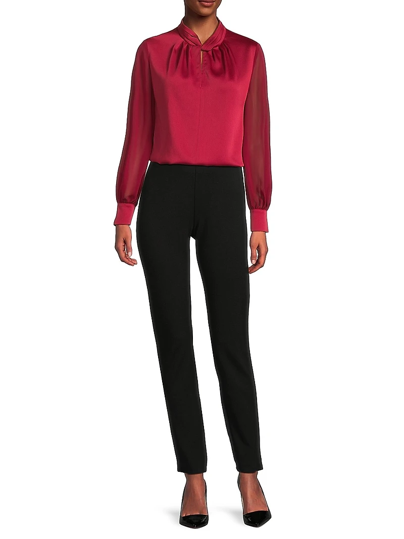 Crepe De Chine Twist Neck Blouse