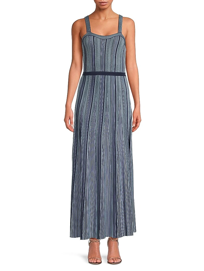 Misook x Lani Lynn Vertical Striped Knit Maxi Dress