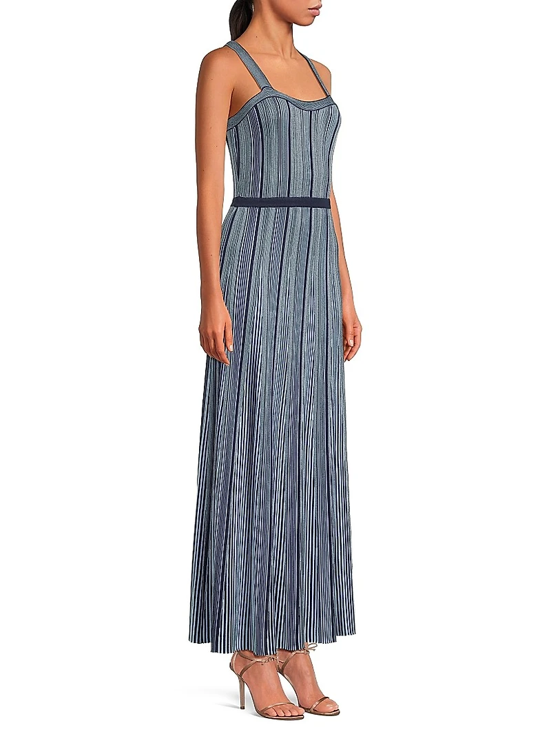 Misook x Lani Lynn Vertical Striped Knit Maxi Dress