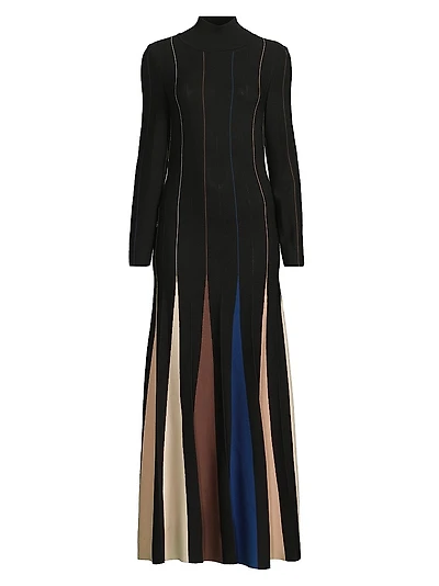 Striped Knit Fit & Flare Maxi Dress