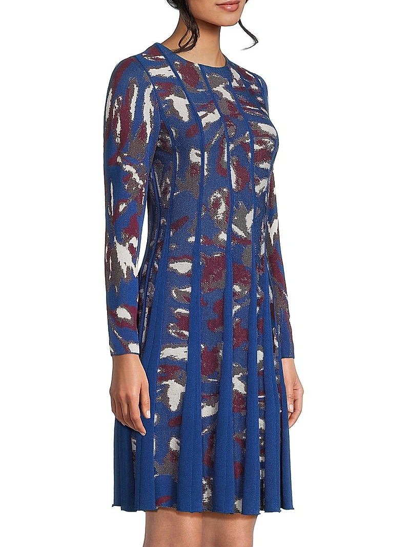 Abstract Print Knit A-Line Minidress