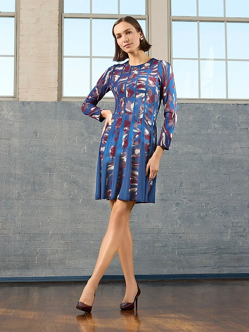 Abstract Print Knit A-Line Minidress