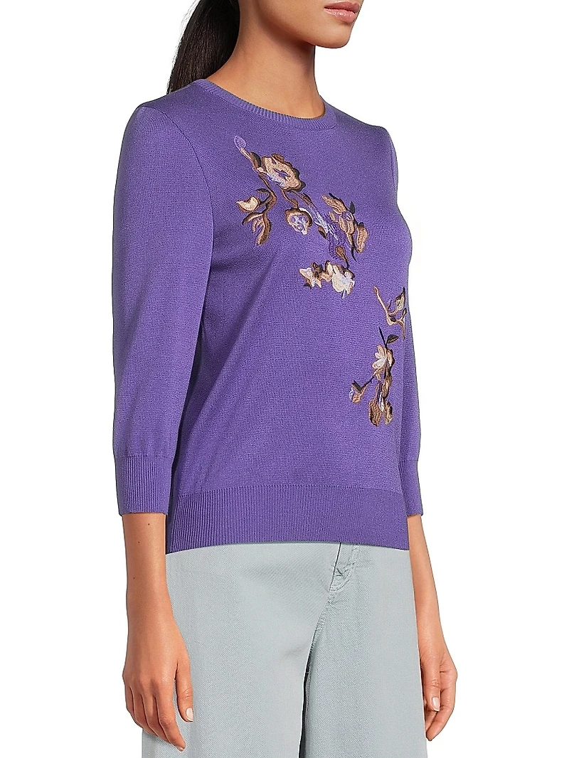 Floral Embroidered Crewneck Sweater