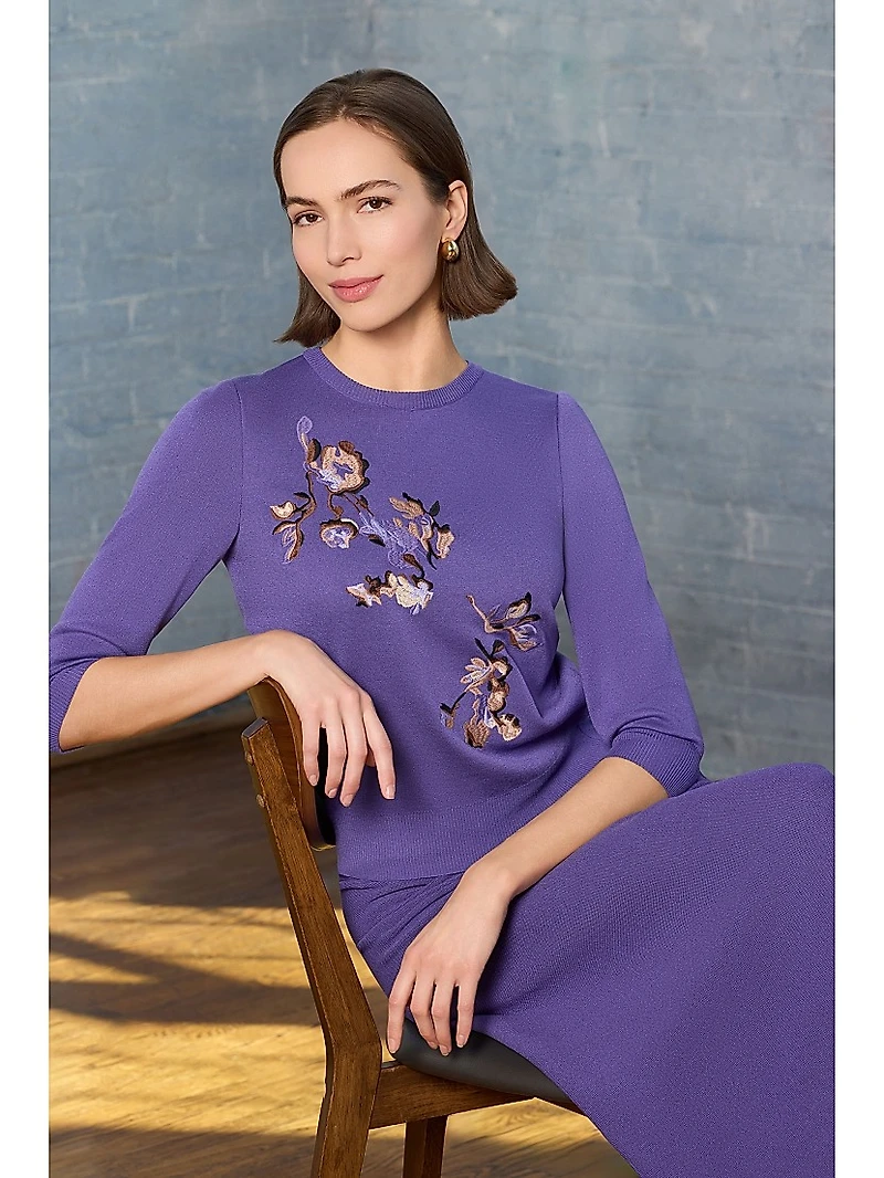 Floral Embroidered Crewneck Sweater