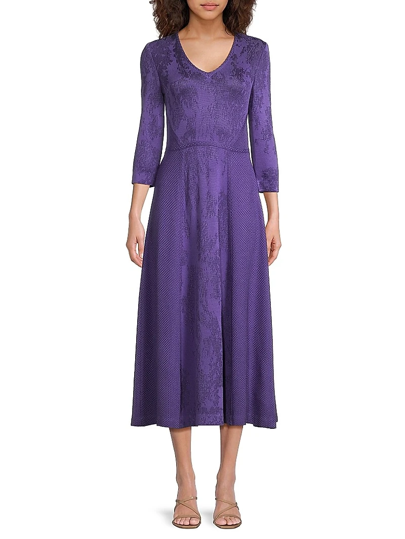 Tonal Pattern A-Line Midi-Dress