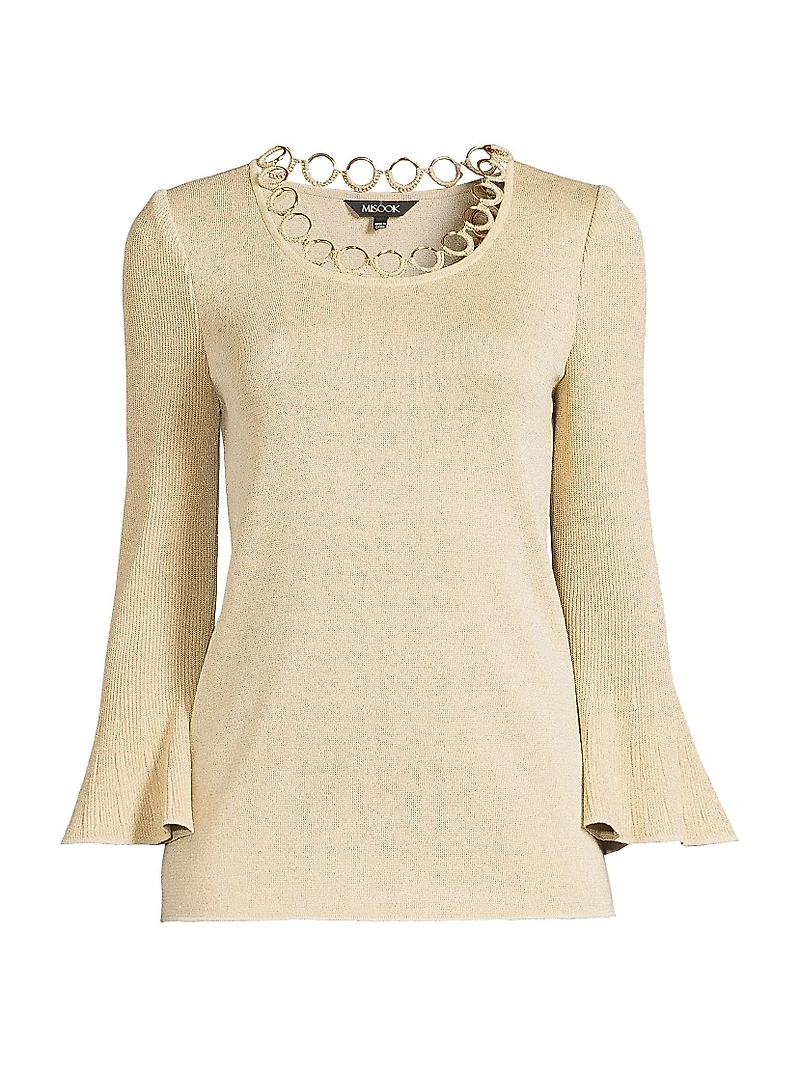 Lurex Crochet-Knit Grommet Top