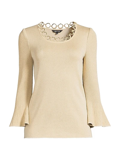 Lurex Crochet-Knit Grommet Top