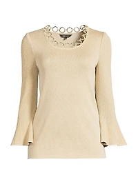 Lurex Crochet-Knit Grommet Top