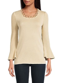 Lurex Crochet-Knit Grommet Top