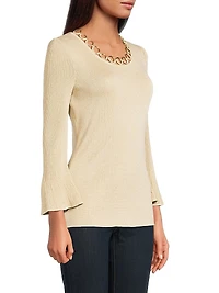 Lurex Crochet-Knit Grommet Top