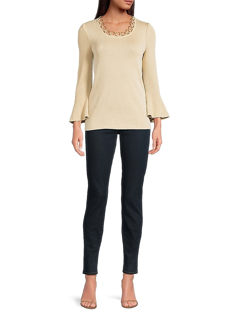 Lurex Crochet-Knit Grommet Top