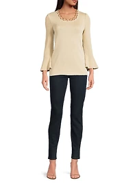 Lurex Crochet-Knit Grommet Top