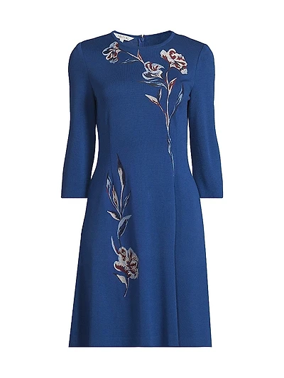 Floral-Embroidered A-Line Minidress