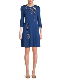 Floral-Embroidered A-Line Minidress