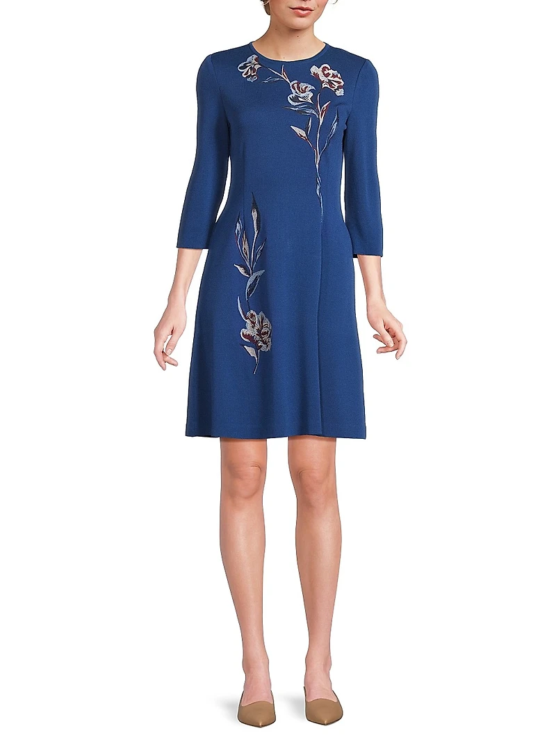 Floral-Embroidered A-Line Minidress