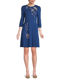 Floral-Embroidered A-Line Minidress
