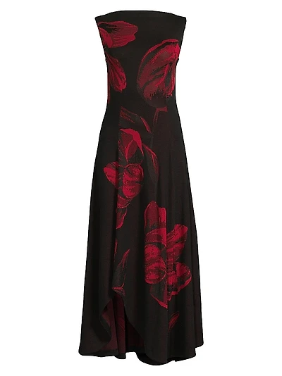 Floral Intarsia-Knit A-Line Maxi Dress