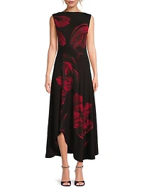 Floral Intarsia-Knit A-Line Maxi Dress