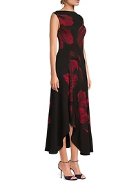Floral Intarsia-Knit A-Line Maxi Dress
