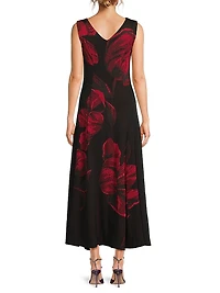 Floral Intarsia-Knit A-Line Maxi Dress
