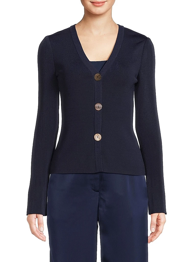 Misook x Lani Lynn Bell-Sleeve Knit Cardigan