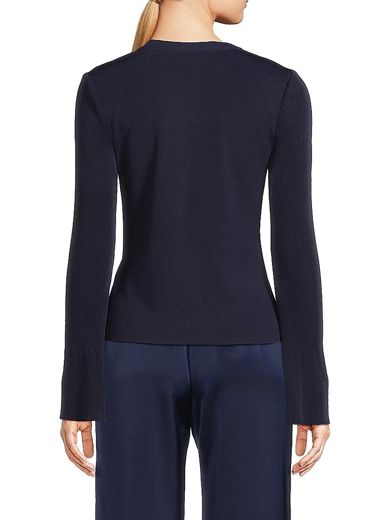 Misook x Lani Lynn Bell-Sleeve Knit Cardigan