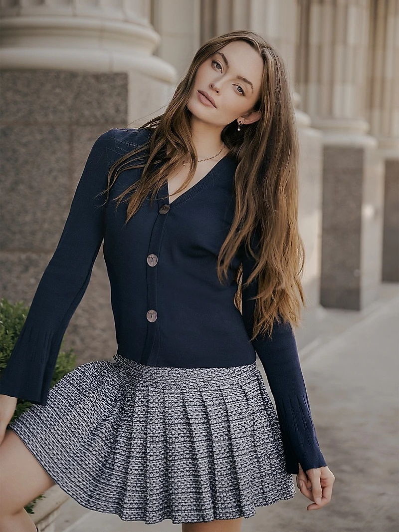 Misook x Lani Lynn Bell-Sleeve Knit Cardigan