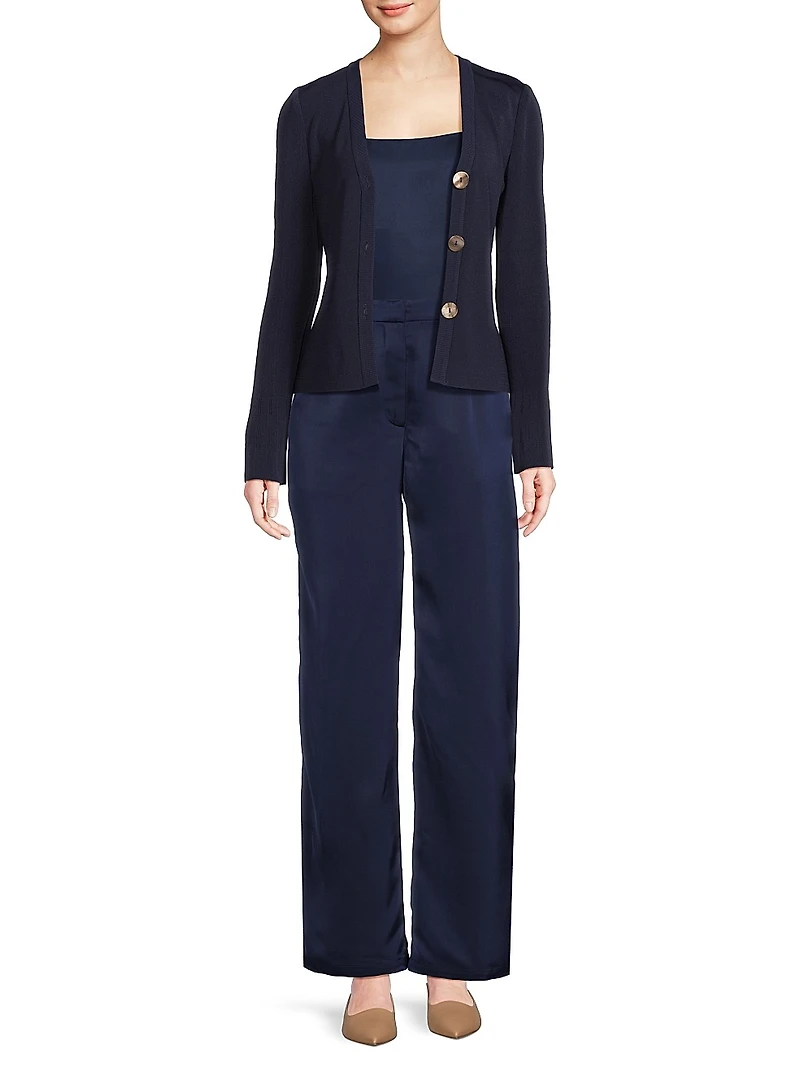 Misook x Lani Lynn Bell-Sleeve Knit Cardigan