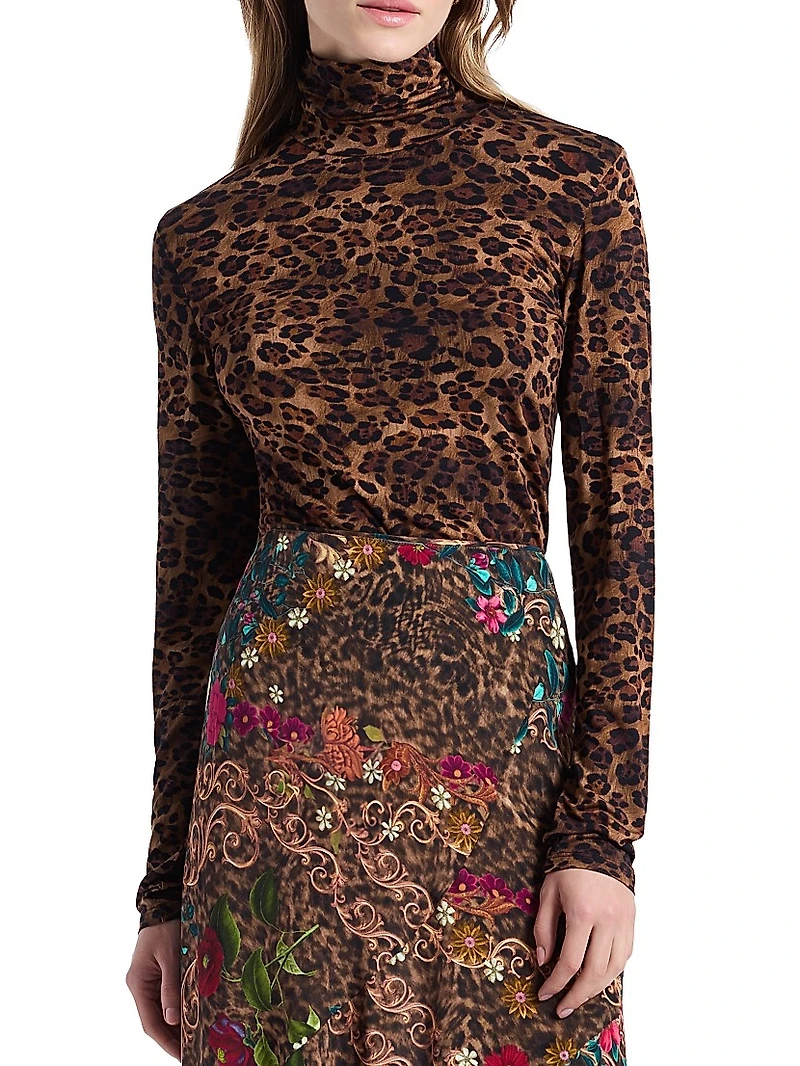 Aubrey Leopard Print Slim-Fit Top