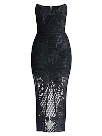 Imprint Lace Strapless Midi-Dress